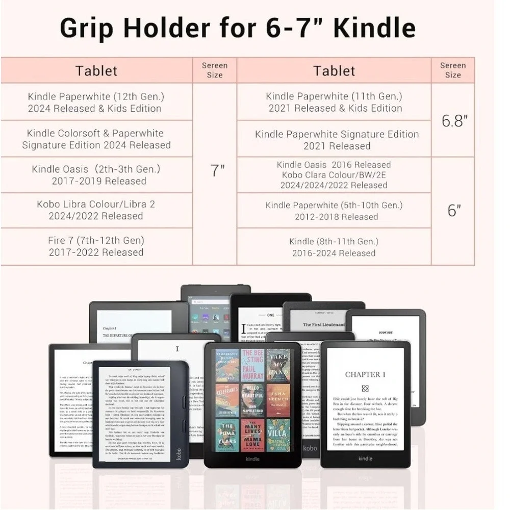 Hand Strap Grip Holder for 6-7 inch Kindle E-Reader Blush Pink Silicone NEW